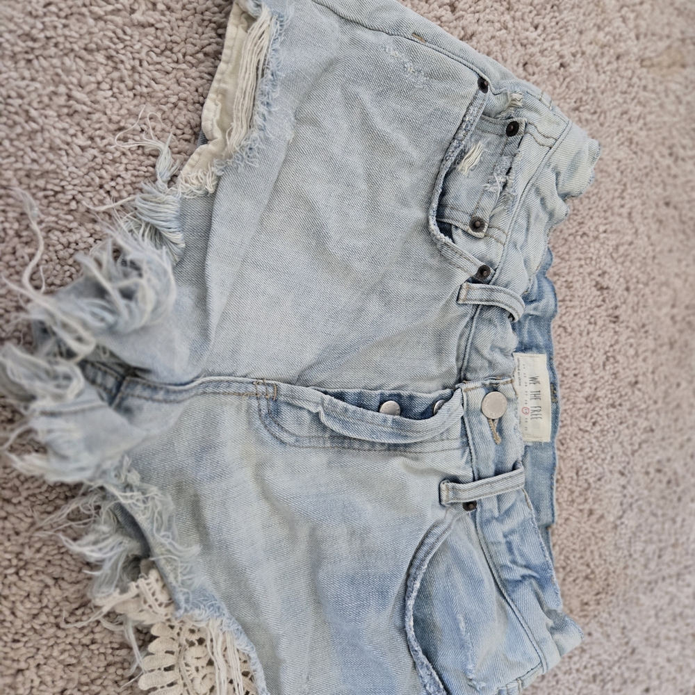 We The Free Light Blue Frayed Jean Shorts